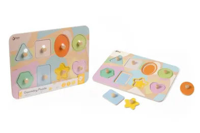 Teddies Puzzle - GEOMETRICKÉ TVARY - dřevěná desková vkládačka