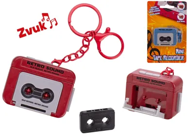 Mikro trading Kazetový nahravač s hudbou - přívěsek na klíče - 5,5 cm