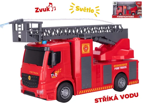 Mikro trading Auto hasiči stříkající vodu - 30 cm - na setrvačník -  se světlem a zvukem