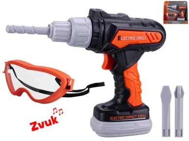 Mikro trading Vrtačka příklepová se zvukem - 20 cm + brýle - 14,5 cm a dva vrtáky