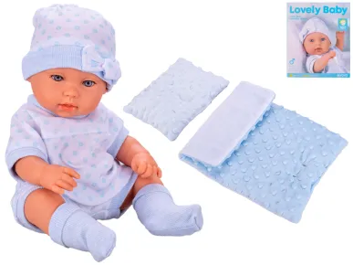 Mikro trading Miminko tvrdé tělo - 33 cm - s peřinkami - modrá