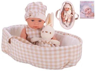 Mikro trading Miminko tvrdé tělo - 33 cm - s nosítkem pro miminka a zajíčkem