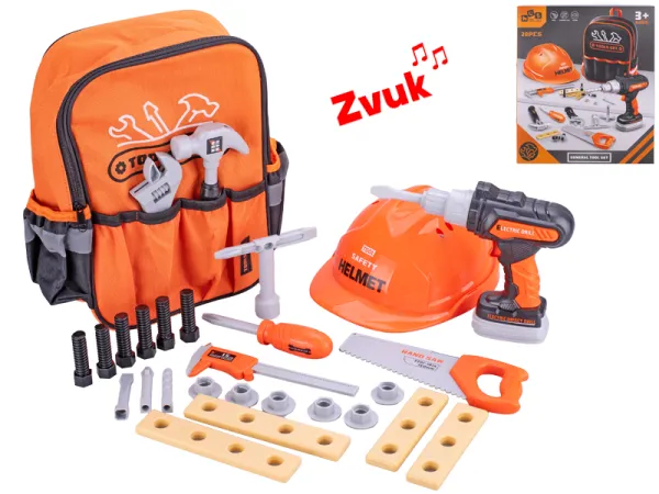 Mikro trading Sada nářadí s vrtačkou - 15 cm - se zvukem s batůžkem a doplňky - 28 ks