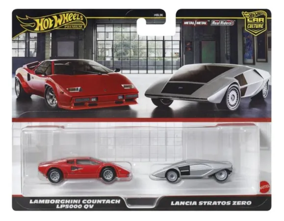 Mattel Sestavený kovový model auta Hot Wheels - Prémiový angličák - Lancia / Lamborghini - 2 ks