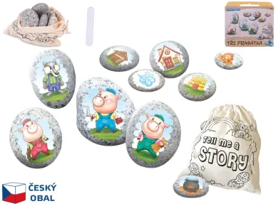 Mikro trading Tři malá prasátka - pohádková sada kamínků se samolepkou - 10 ks v krabičce