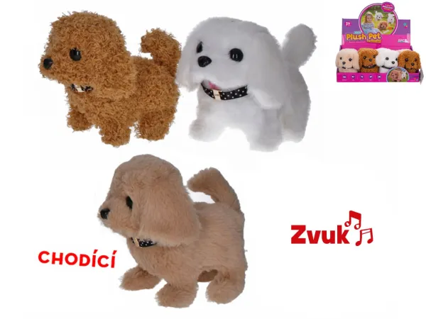 Mikro trading Pejsek plyšový - 16 cm - chodící a štěkající