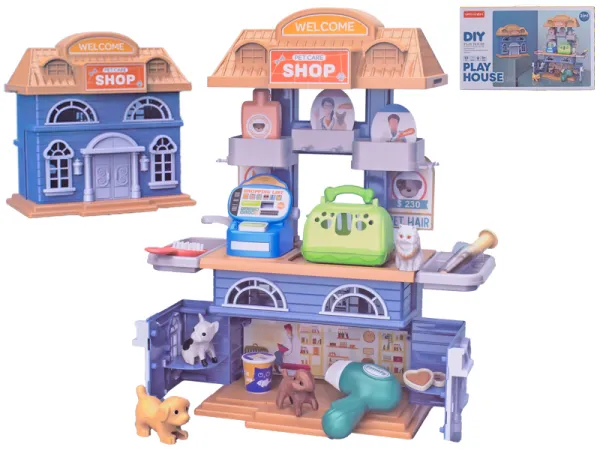 Mikro trading Zvířecí domeček / obchod 2v1 s doplňky - 33 ks