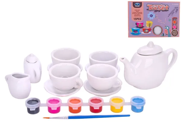 Mikro trading Kreativní sada - Malování na čajový servis - 15 ks - se štětcem a barvičkami