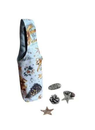 LKV Lomnice Dárková textilní taška na lahev - Vánoce - bílá