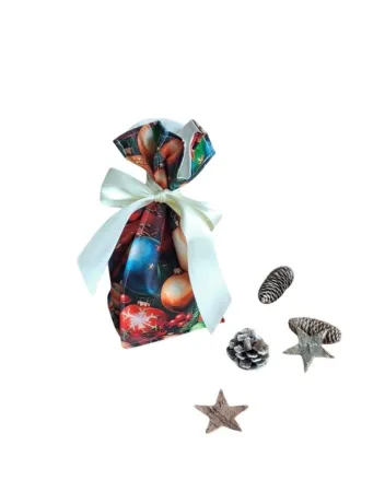 LKV Lomnice Dárkový textilní pytlík malý - Vánoce - s motivem vánočních ozdob