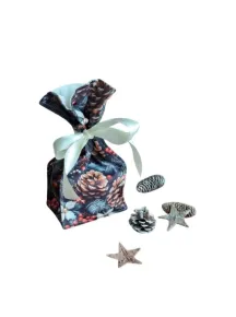 LKV Lomnice Dárkový textilní pytlík malý - Vánoce - tmavě modrá s motivem šišek