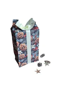 LKV Lomnice Dárkový textilní pytlík velký - Vánoce - tmavě modrá s motivem šišek