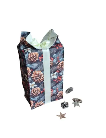 LKV Lomnice Dárkový textilní pytlík velký - Vánoce - tmavě modrá s motivem šišek