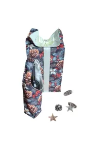 LKV Lomnice Dárková sada - Taška na lahev a velký textilní pytlík - Vánoce - tmavě modrá s motivem šišek