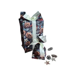 LKV Lomnice Dárková sada - Velký a malý textilní pytlík - Vánoce - tmavě modrá s motivem šišek