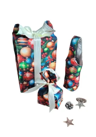 LKV Lomnice Dárková sada - Taška na lahev, velký a malý textilní pytlík - Vánoce - s motivem vánočních ozdob