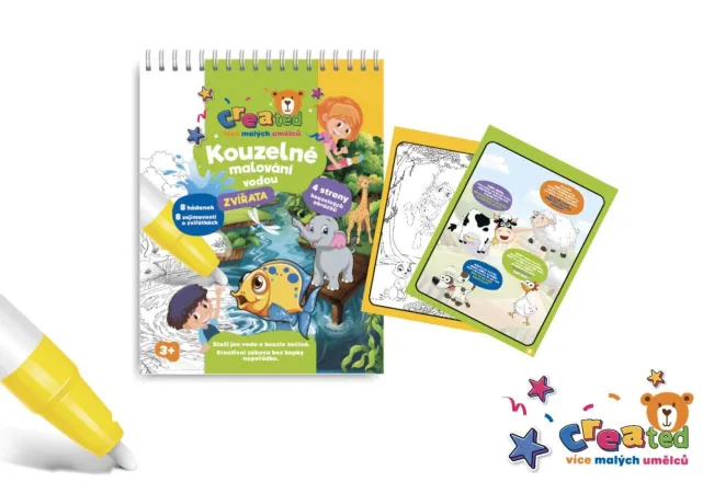Created Kouzelné malování vodou - Blok s tužkou ZVÍŘÁTKA - 4 listy