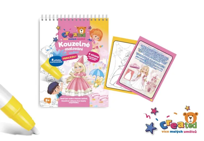 Created Kouzelné malování vodou - Blok s tužkou PRINCEZNY - 4 listy