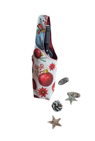 LKV Lomnice Dárková textilní taška na lahev - Vánoce - červené vánoční ozdoby