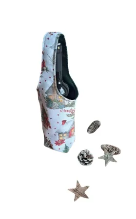 LKV Lomnice Dárková textilní taška na lahev - Vánoce - domečky