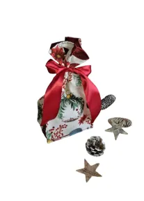 LKV Lomnice Dárkový textilní pytlík malý - Vánoce - červené vánoční ozdoby