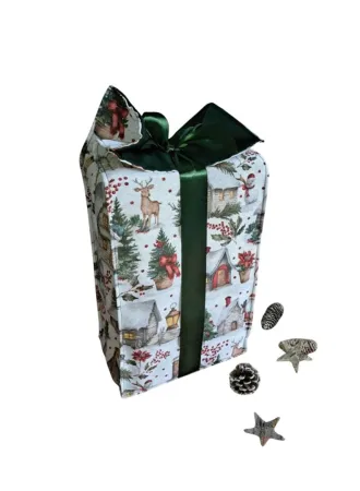 LKV Lomnice Dárkový textilní pytlík velký - Vánoce - domečky