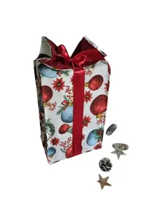 LKV Lomnice Dárkový textilní pytlík velký - Vánoce - červené vánoční ozdoby