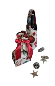 LKV Lomnice Dárková sada - Taška na lahev a malý textilní pytlík - Vánoce - červené vánoční ozdoby