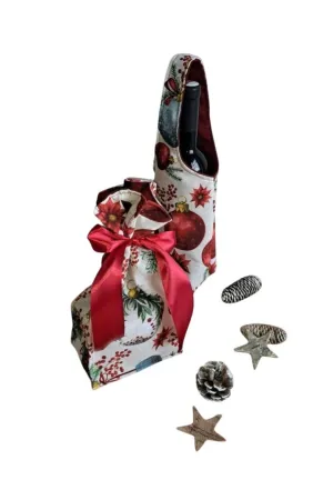 LKV Lomnice Dárková sada - Taška na lahev a malý textilní pytlík - Vánoce - červené vánoční ozdoby