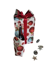 LKV Lomnice Dárková sada - Taška na lahev a velký textilní pytlík - Vánoce - červené vánoční ozdoby