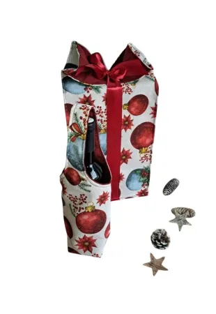 LKV Lomnice Dárková sada - Taška na lahev a velký textilní pytlík - Vánoce - červené vánoční ozdoby