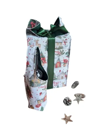 LKV Lomnice Dárková sada - Taška na lahev a velký textilní pytlík - Vánoce - domečky