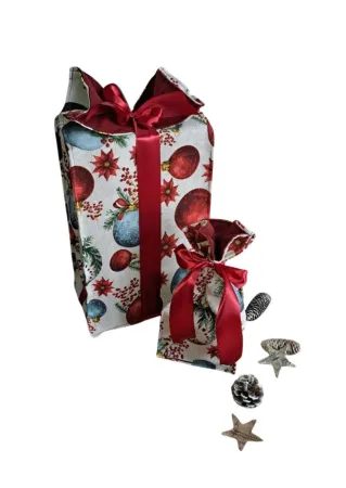 LKV Lomnice Dárková sada - Velký a malý textilní pytlík - Vánoce - červené vánoční ozdoby
