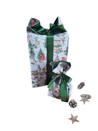 LKV Lomnice Dárková sada - Velký a malý textilní pytlík - Vánoce - domečky