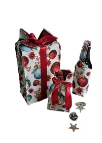 LKV Lomnice Dárková sada - Taška na lahev, velký a malý textilní pytlík - Vánoce - červené vánoční ozdoby