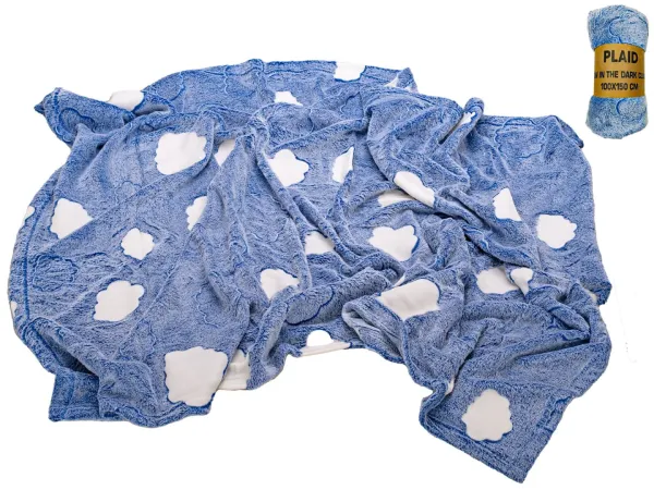 Mikro trading Deka - modrá s obláčky - 100 x 150 cm - svítící ve tmě