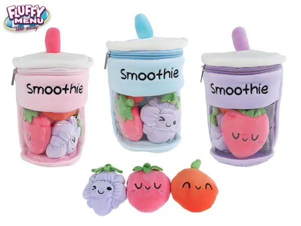 Mikro trading Fluffy Menu - Smoothie nápoj plyšový - 25 cm - s ovocem - 3 ks