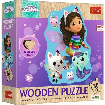 Trefl Puzzle dřevěné - GABBY'S DOLLHOUSE: Gábinin kouzelný domek - Veselá Gabby - 50 dílků