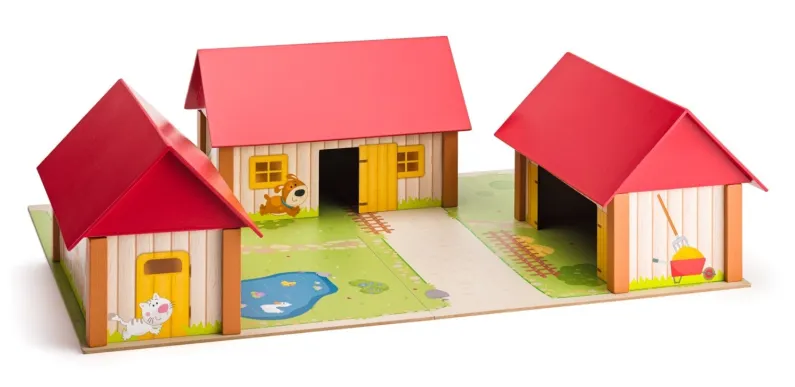 Woody Statek se třemi budovami a podložkou