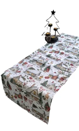 LKV Lomnice Textilní běhoun na stůl - Vánoce - domečky - 30 x 120 cm