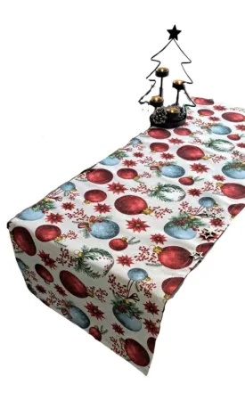 LKV Lomnice Textilní běhoun na stůl - Vánoce - červené vánoční ozdoby - 30 x 120 cm