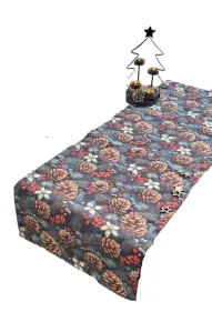 LKV Lomnice Textilní běhoun na stůl - Vánoce - tmavě modrá s motivem šišek - 30 x 120 cm