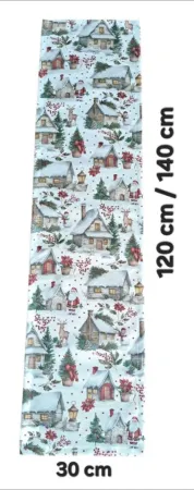 LKV Lomnice Textilní běhoun na stůl - Vánoce - domečky - 30 x 140 cm