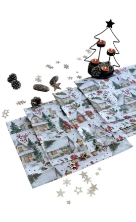 LKV Lomnice Textilní prostírání Vánoce - 4 ks - domečky