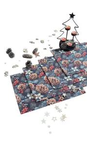 LKV Lomnice Textilní prostírání Vánoce - 4 ks - tmavě modrá s motivem šišek