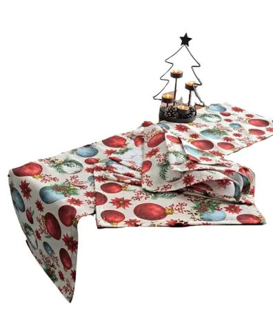 LKV Lomnice Vánoční set: Běhoun na stůl + 4 ks prostírání - červené vánoční ozdoby - 30 x 120 cm