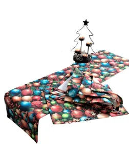 LKV Lomnice Vánoční set: Běhoun na stůl + 4 ks prostírání - s motivem vánočních ozdob - 30 x 120 cm