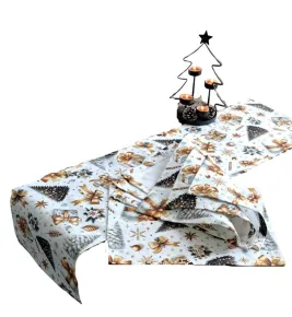 LKV Lomnice Vánoční set: Běhoun na stůl + 4 ks prostírání - bílá - 30 x 120 cm