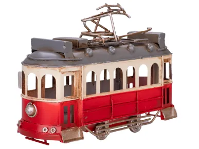 Mikro trading Sestavený kovový model tramvaje na volný chod - 16,5 cm - červená
