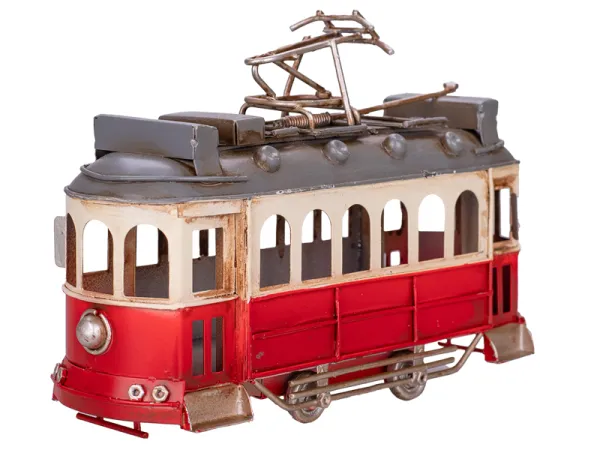 Mikro trading Sestavený kovový model tramvaje na volný chod - 16,5 cm - červená